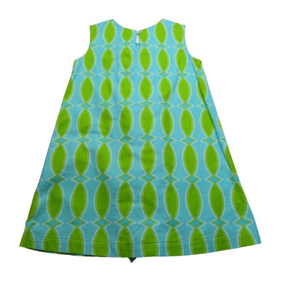 ANVY KIDS Girl's Blue & Green Retro Mod Ruffle Front Paula Shift Dress Size 7 - Picture 4 of 7